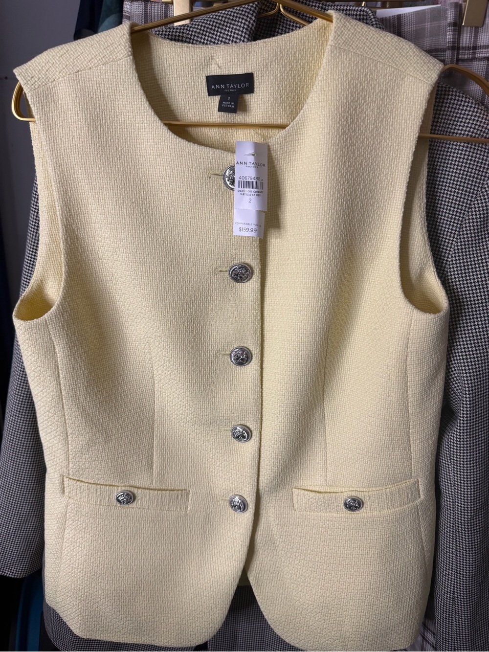 NWT ANN TAYLOR CUTAWAY TWEED VEST IN YELLOW